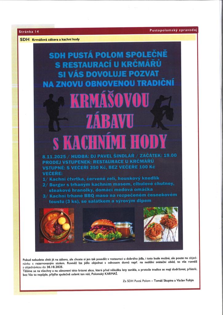 Krmášová zábava s kachními hody